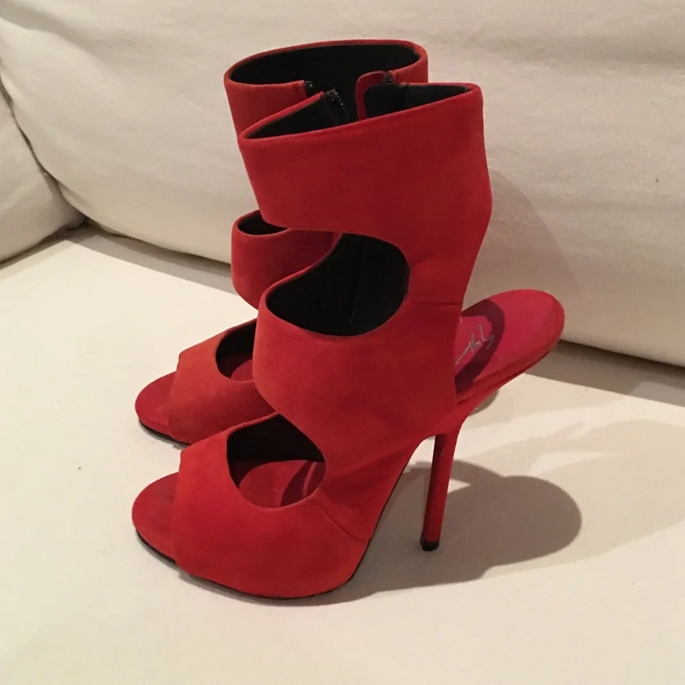 Giuseppe Zanotti Red Suede Strappy High-Heel Sandals